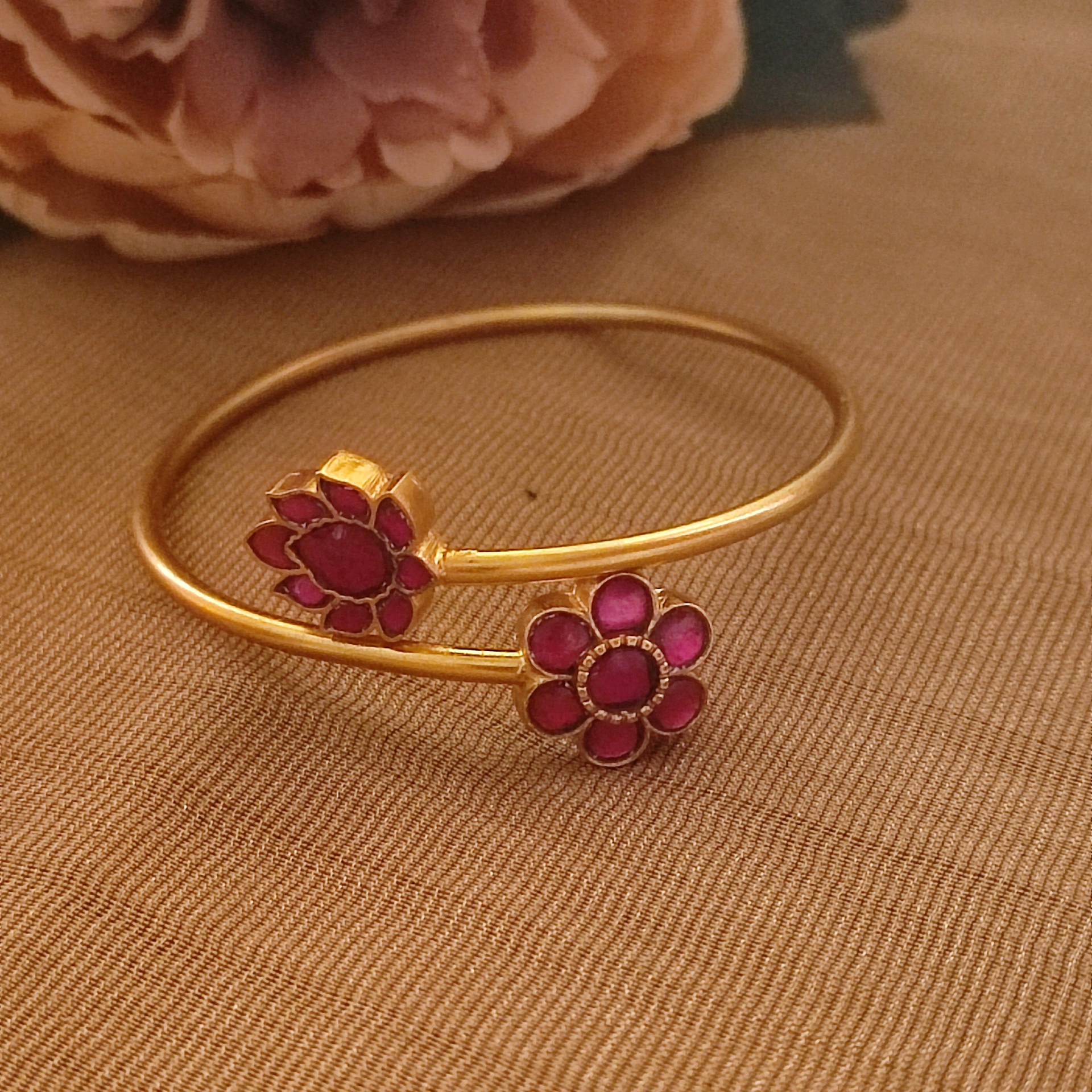 pink kundan flower bracelet 